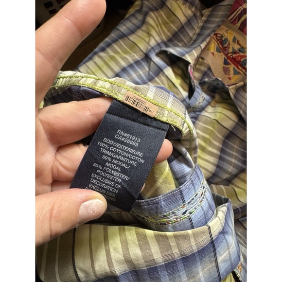 Robert Graham Mens Sz XL Green/ Blue Striped S/S Button Up Shirt (X15) - Picture 8 of 11